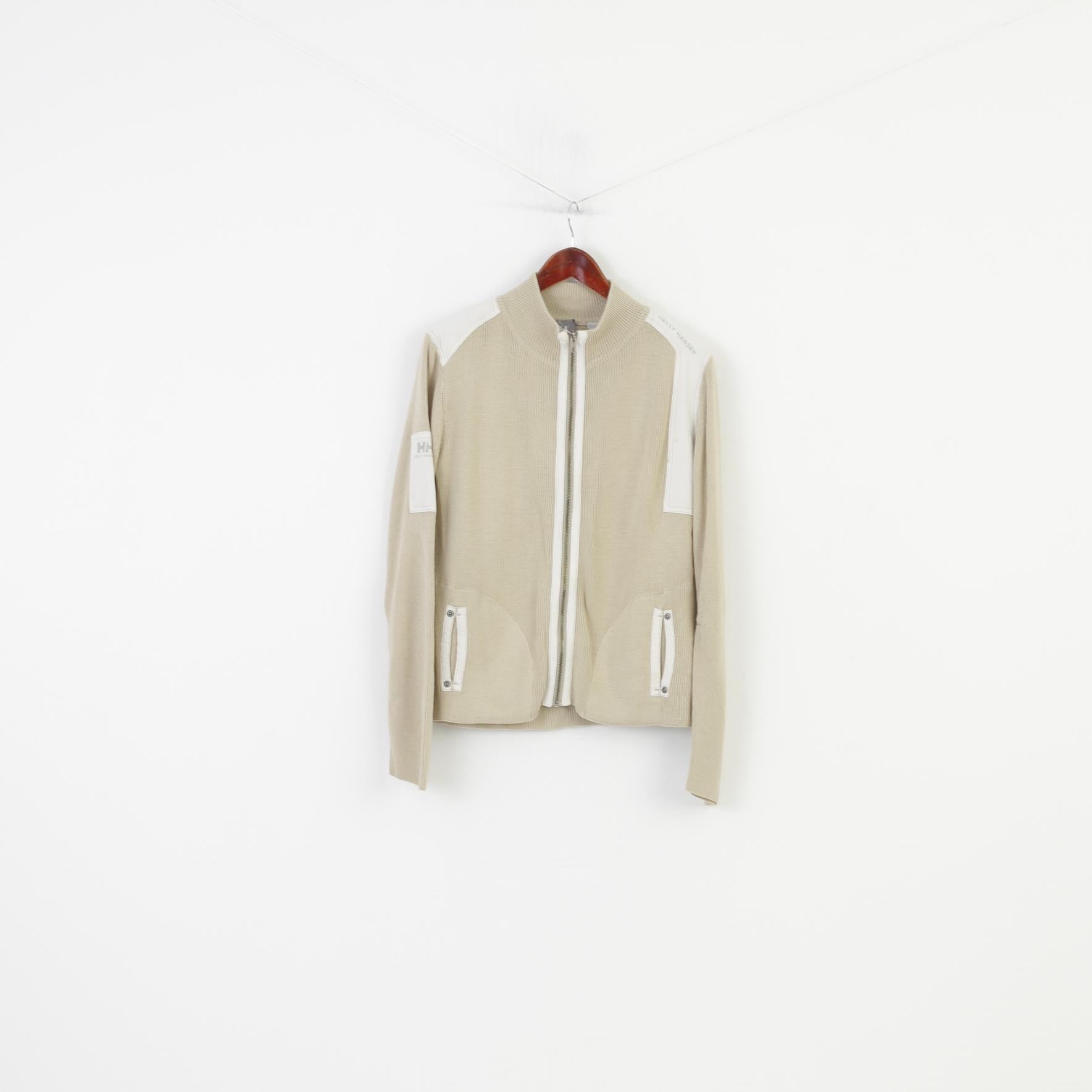 Helly Hansen Men M Sweatshirt Full Zipper Beige Acrylic Collar Vintage Top