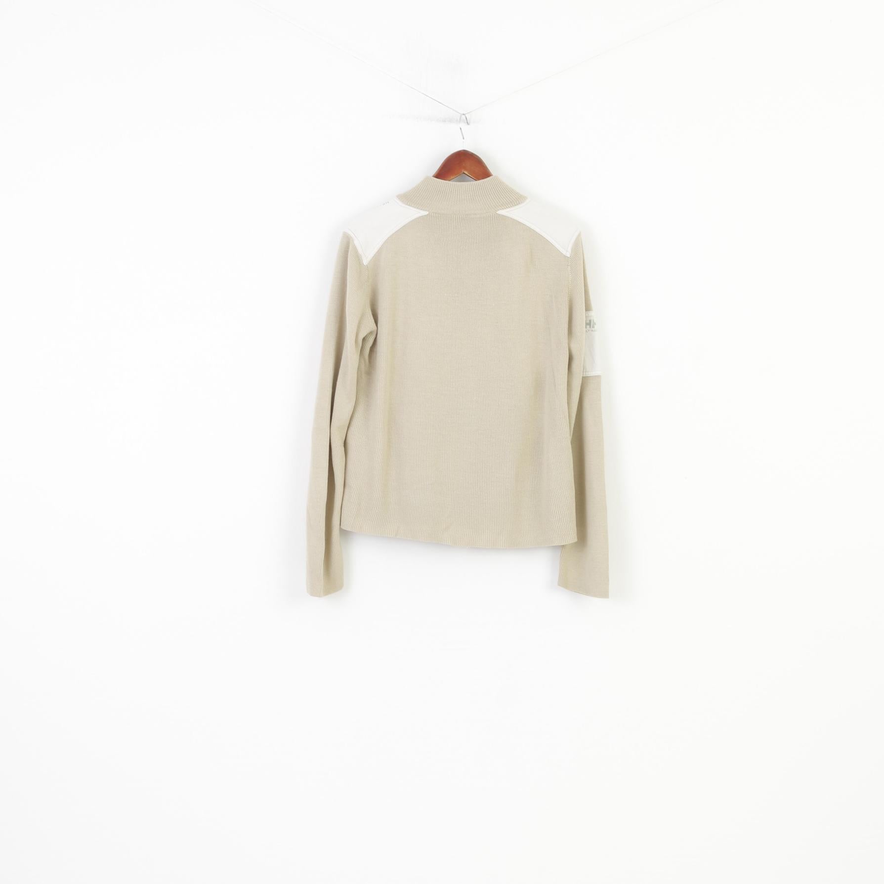 Helly Hansen Men M Sweater Beige Sport Full Zipper Beige Acrylic Wool Outdoor Top