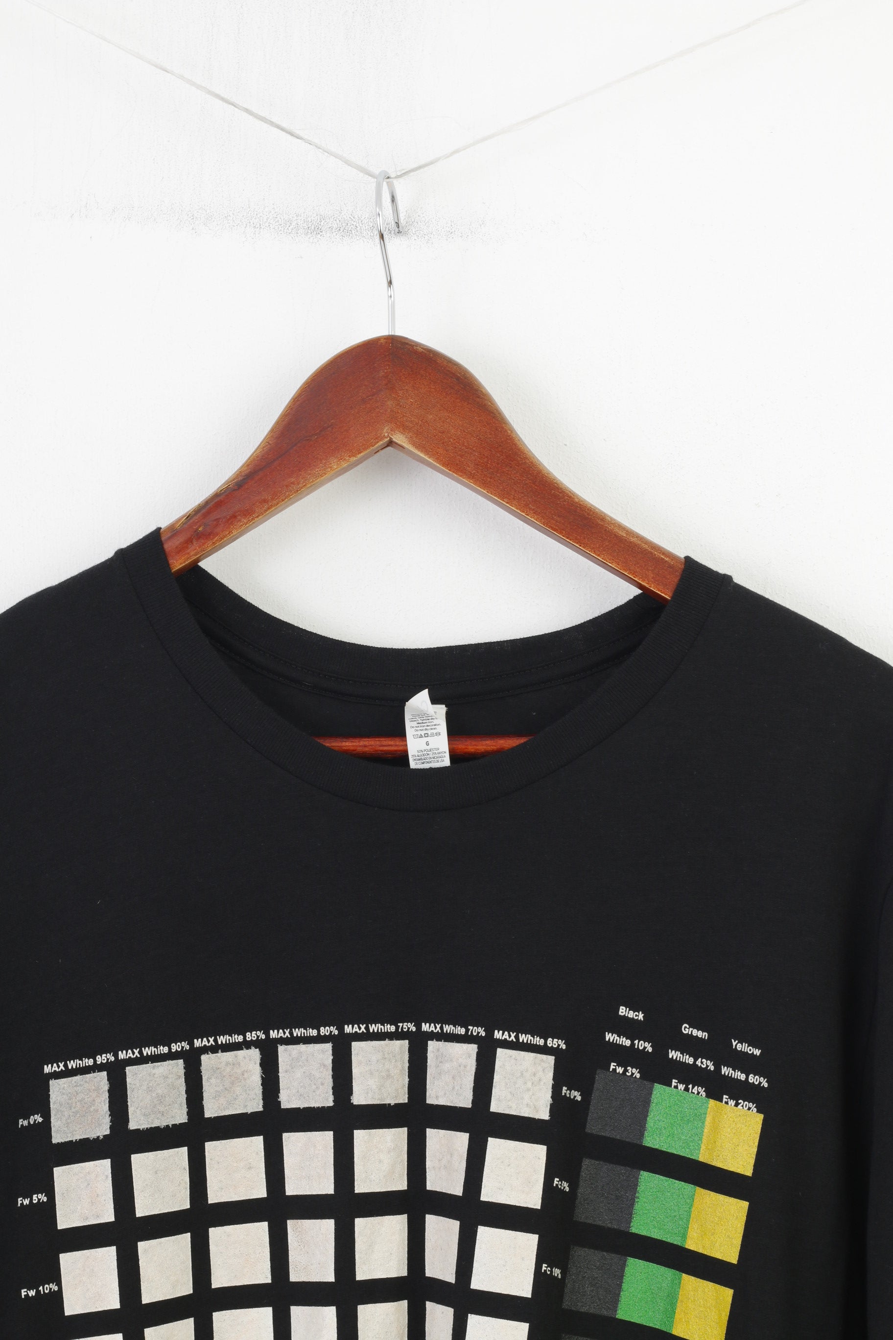 Canvas Men L T-Shirt Black Cotton Blend Crew Neck Graphics Vintage Sport Top