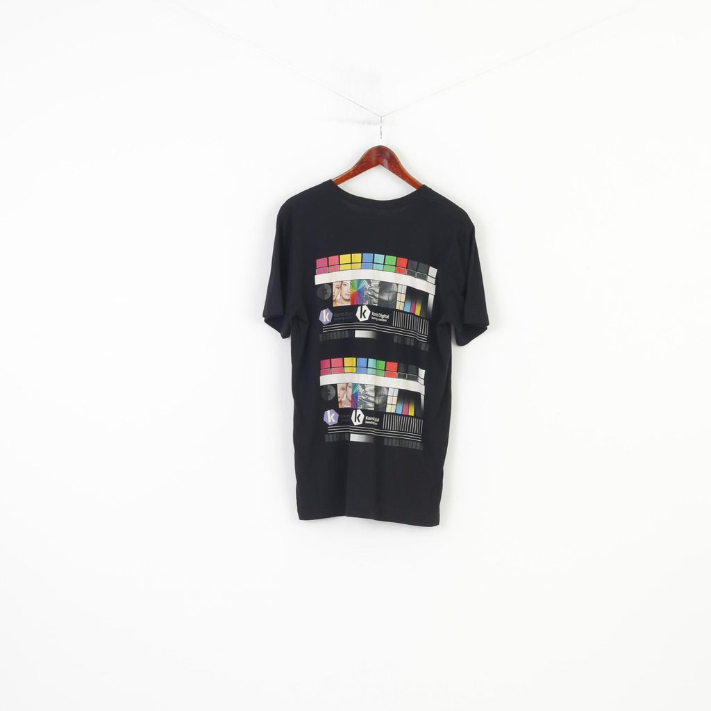 Canvas Men L T-Shirt Black Cotton Blend Crew Neck Graphics Vintage Sport Top
