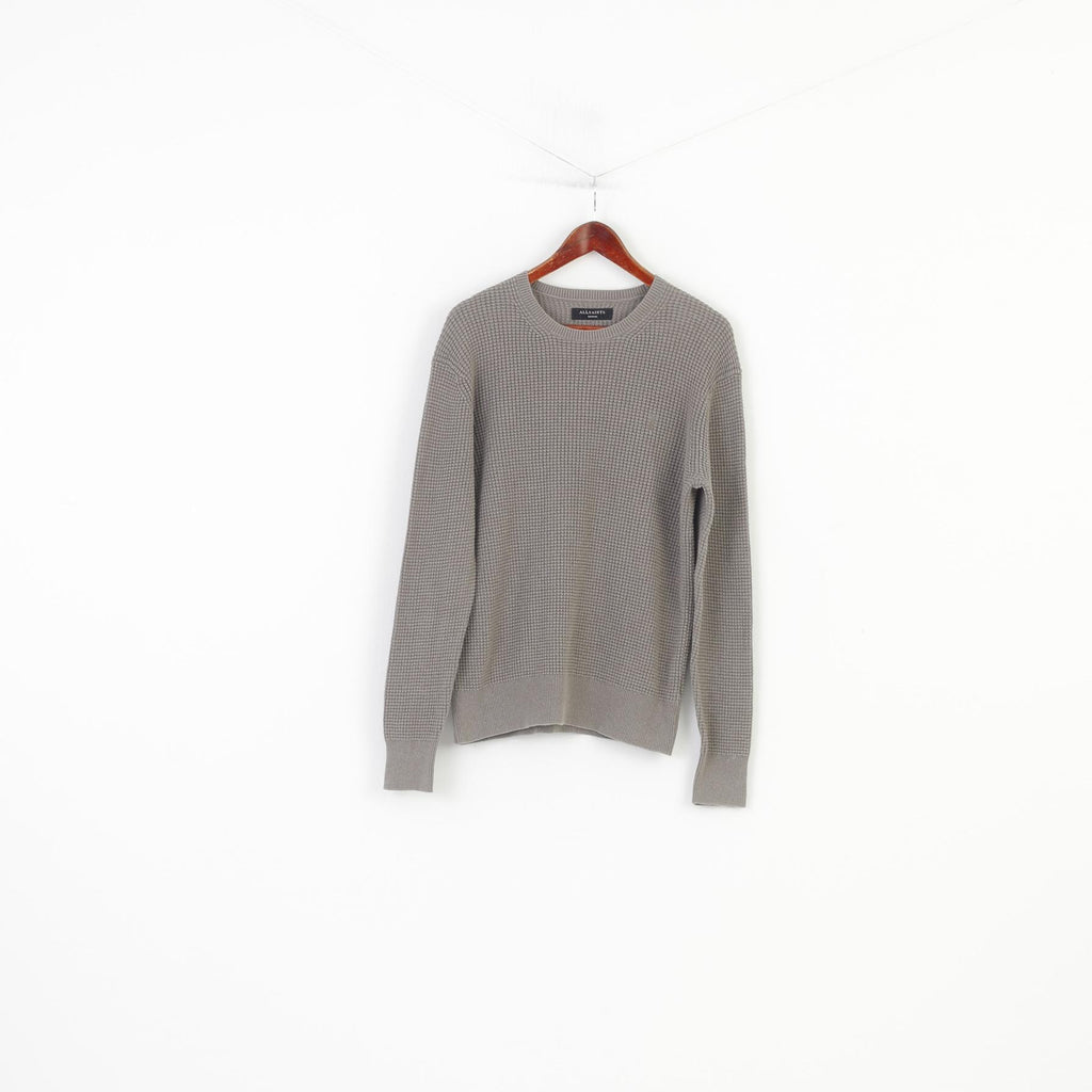 Allsaints Men M Jumper Crew Neck Grey Cotton Vintage Classic Top