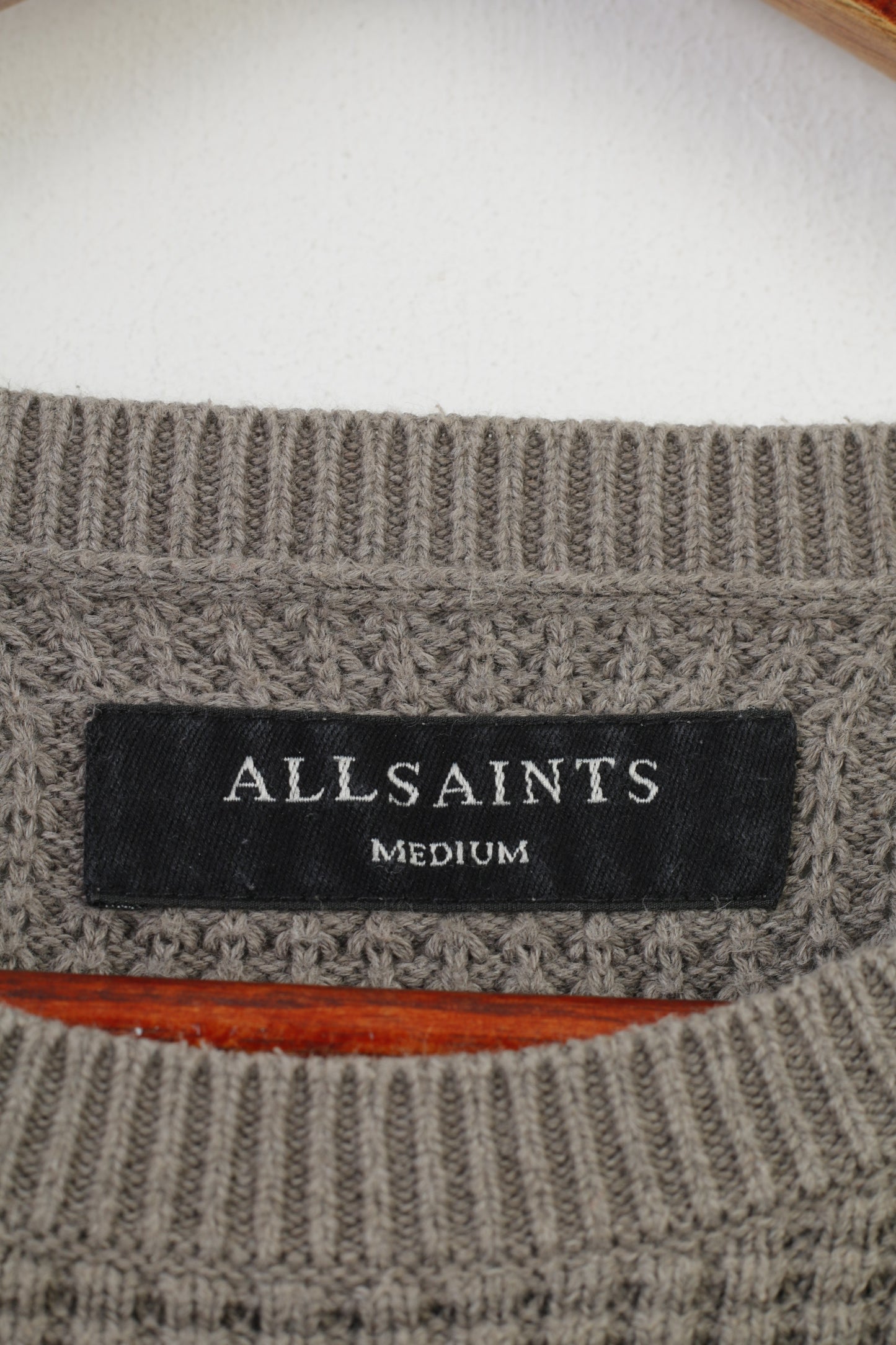 Allsaints Men M Jumper Gray Knittwear Crew Neck Cotton Vintage Classic Sweater