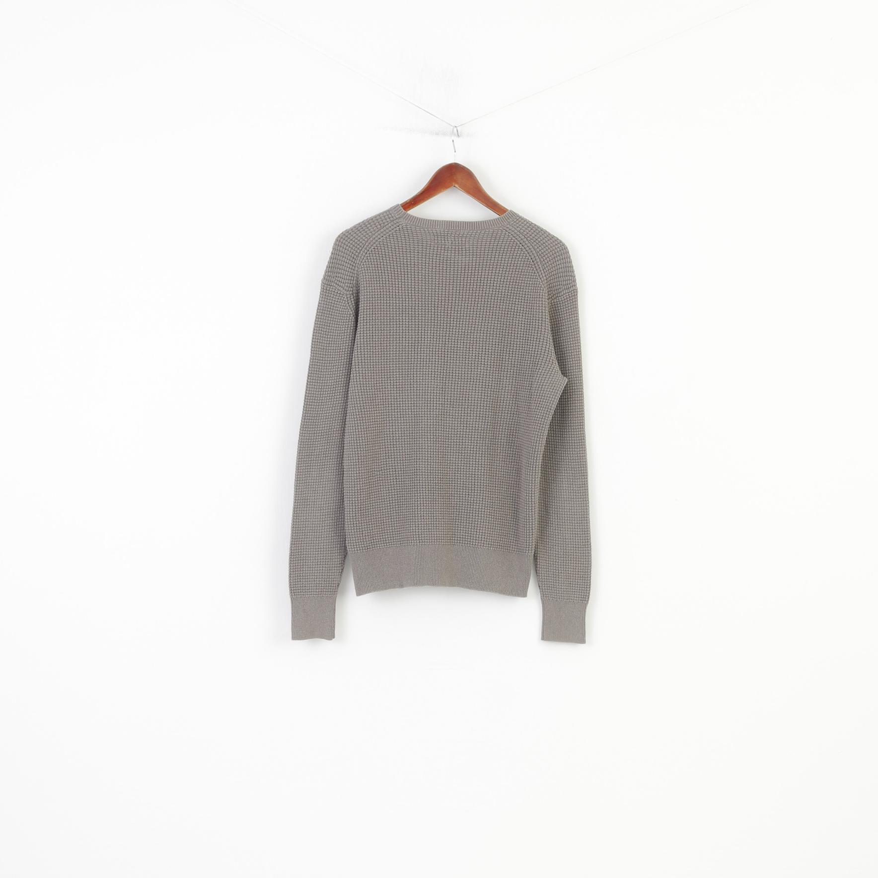 Allsaints Men M Jumper Gray Knittwear Crew Neck Cotton Vintage Classic Sweater