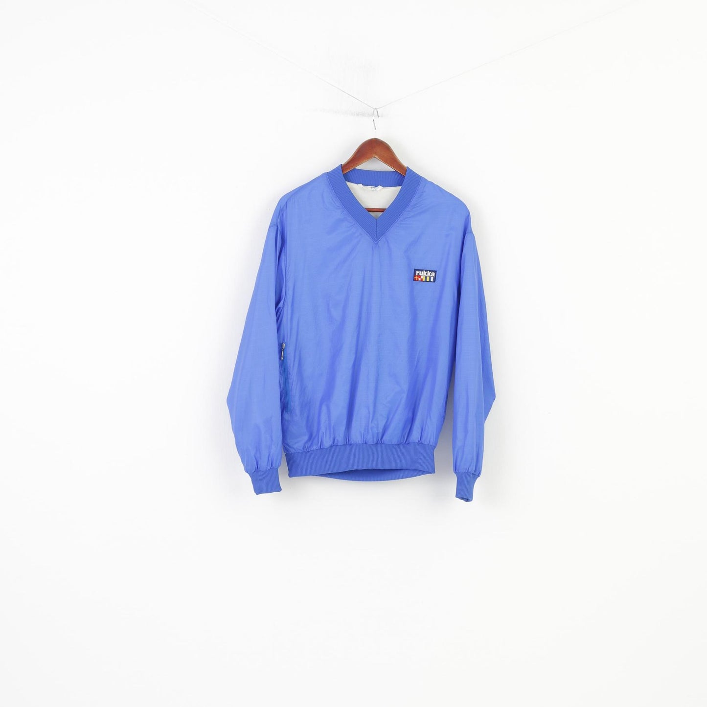 Rukka Men S Shirt Blue V Neck Sport Longsleeve Shiny Vintage Top