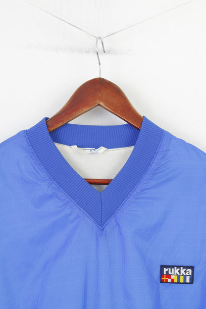 Rukka Hommes Chemise Bleu Col V Sport Manches Longues Brillant Vintage Outdoor Sportswear Top