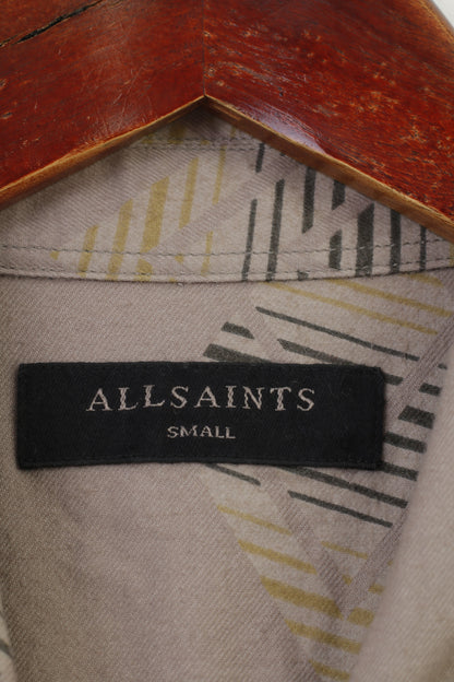 Allsaints Chemise décontractée pour hommes Marron Abstrait Coton Poches Haut à manches longues