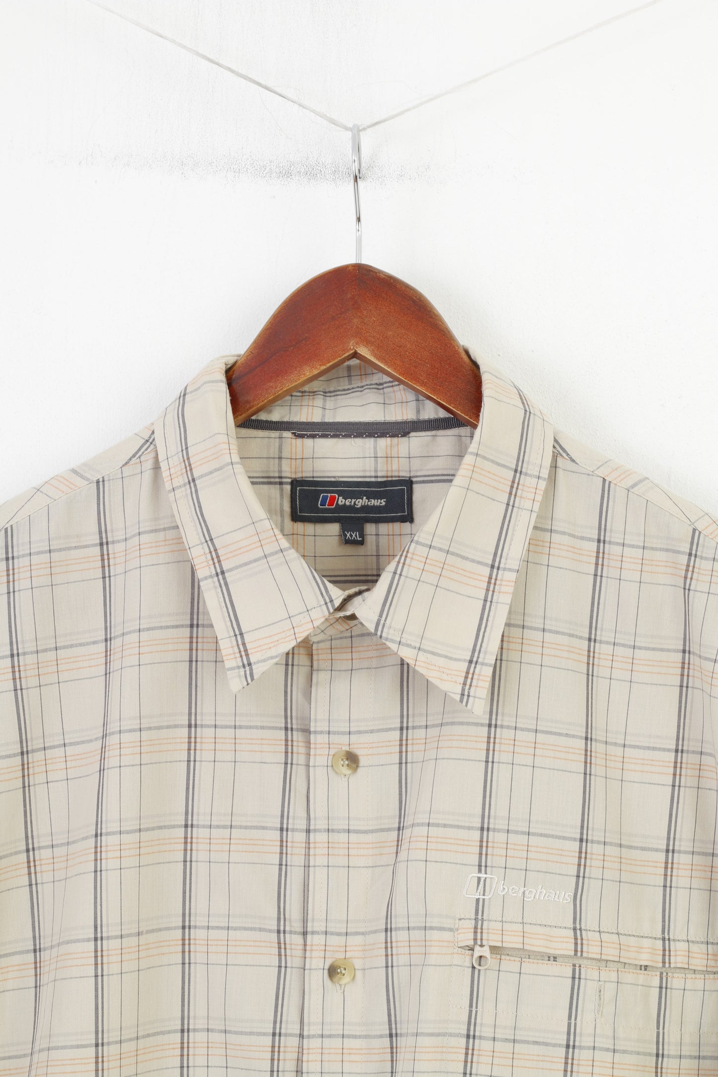 Berghaus Camicia casual da uomo XXL a quadri beige a maniche corte con colletto classico