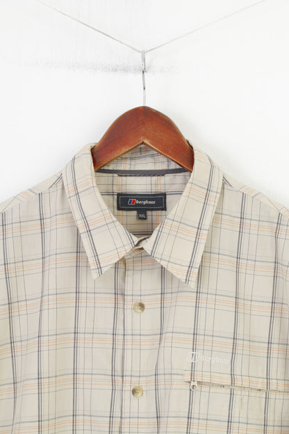 Berghaus Camicia casual da uomo XXL a quadri beige a maniche corte con colletto classico