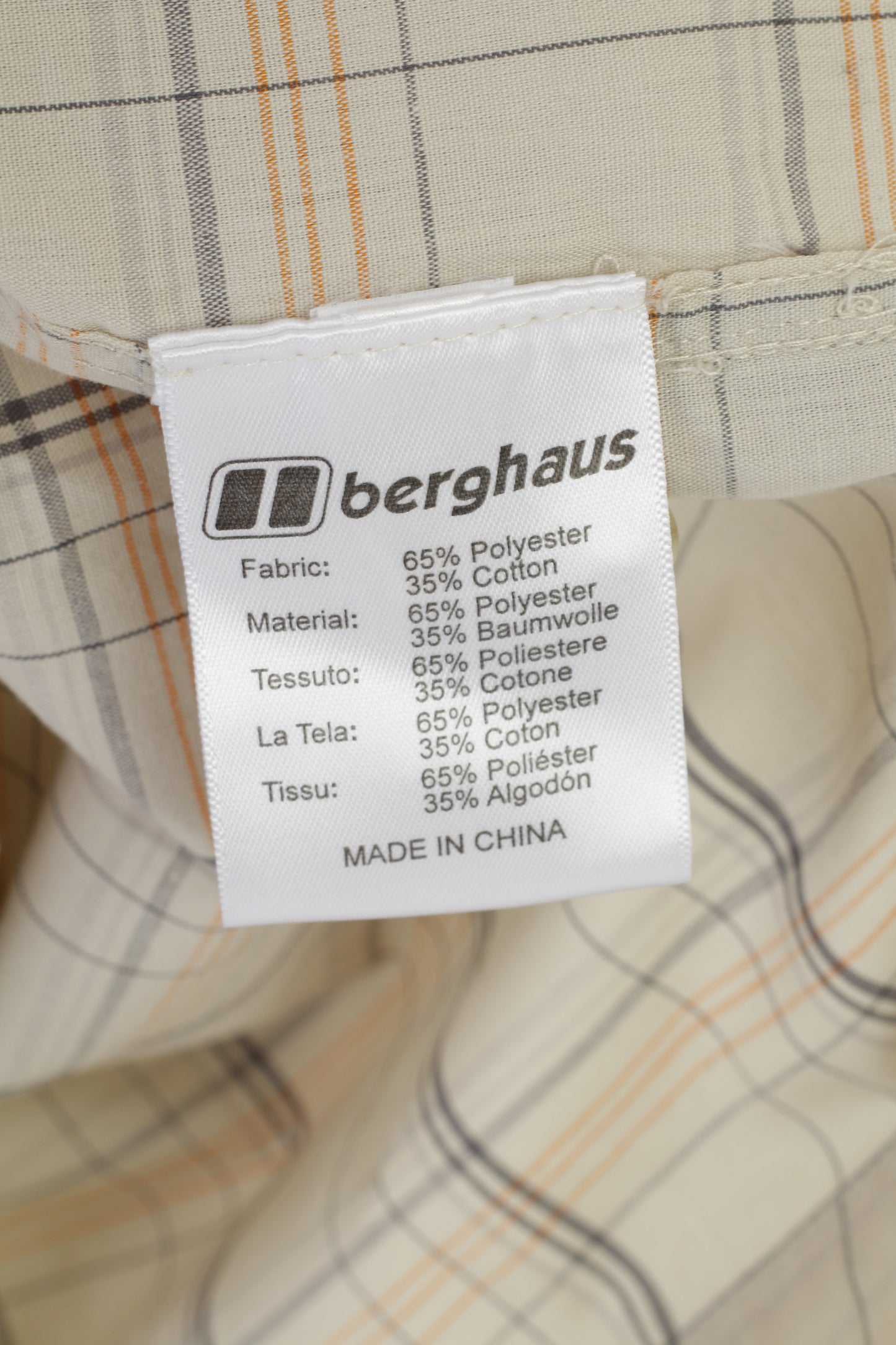 Berghaus Homme XXL Chemise Décontractée à Carreaux Beige Col à Manches Courtes Haut Classique