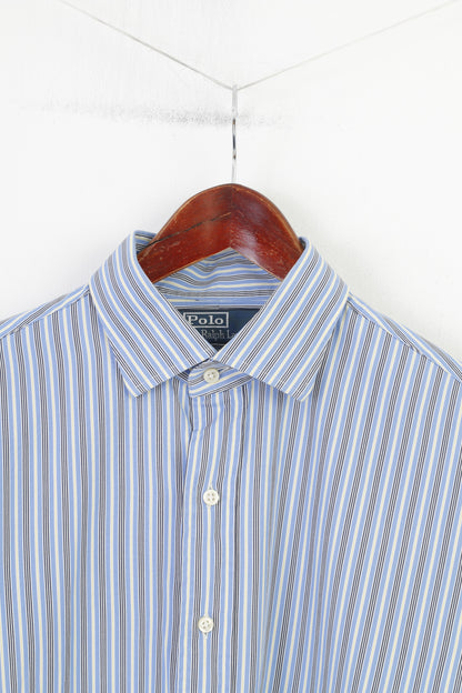 Polo di Ralph Lauren Uomo 34 16.5 XXL Camicia casual Top a maniche lunghe Regent a righe blu