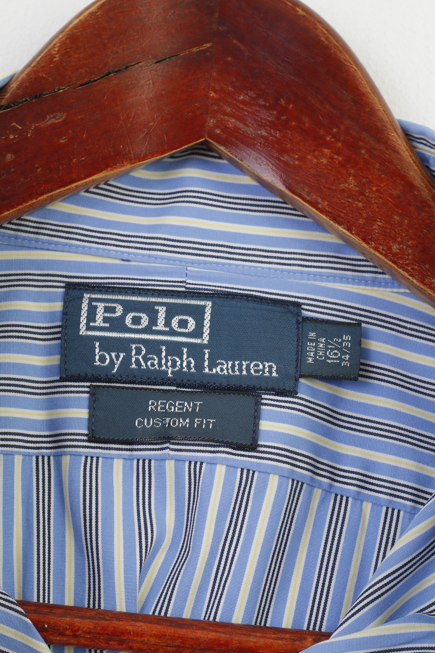 Polo by Ralph Lauren Hommes 34 16,5 XXL Chemise décontractée Bleu rayé Regent Coupe personnalisée Haut à manches longues