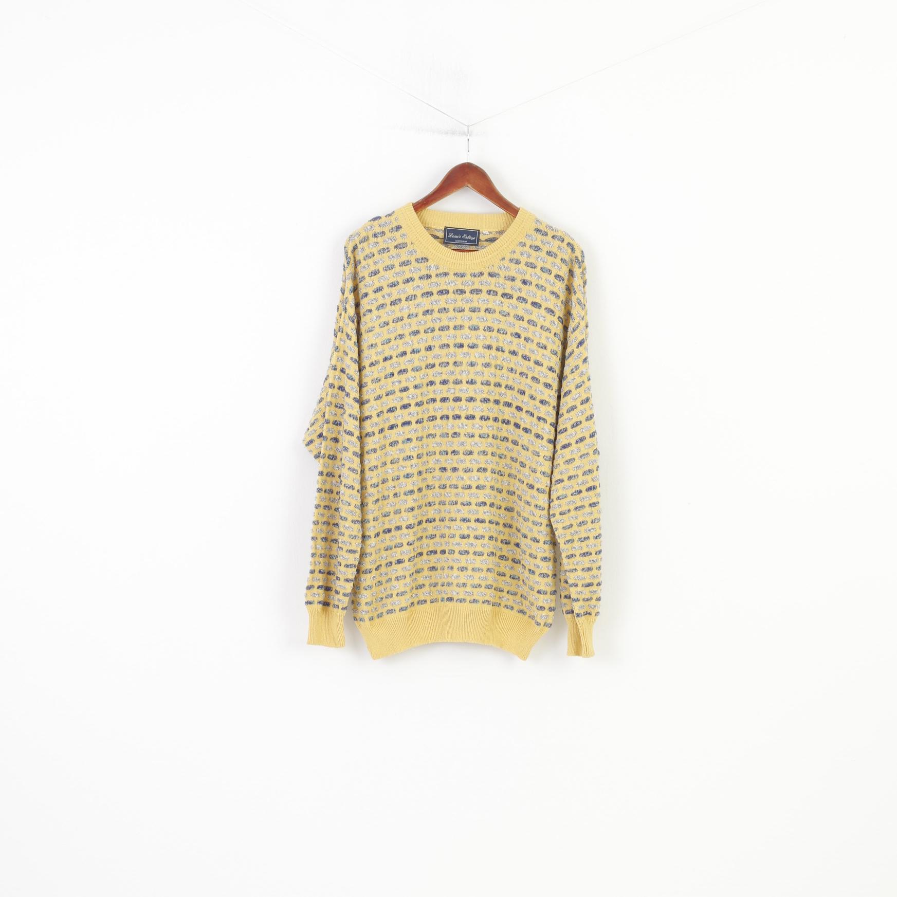 Louis Estere Men 52 XL Jumper Crew Neck Sportswear Yellow Dots Cotton Classic Top 