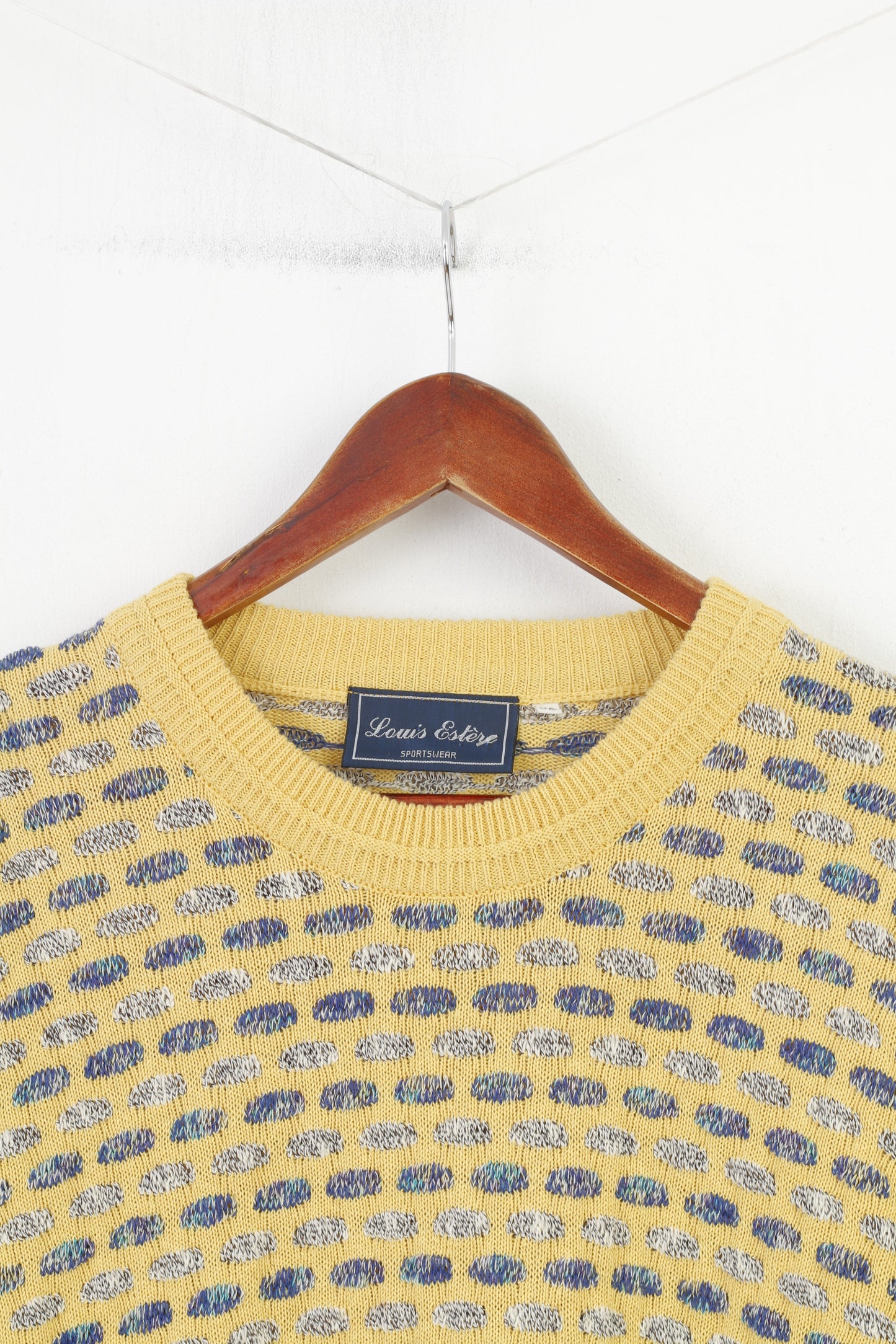 Louis Estere Men 52 XL Jumper Yellow Sportswear Vintage 90s Stretch Classic Sweater