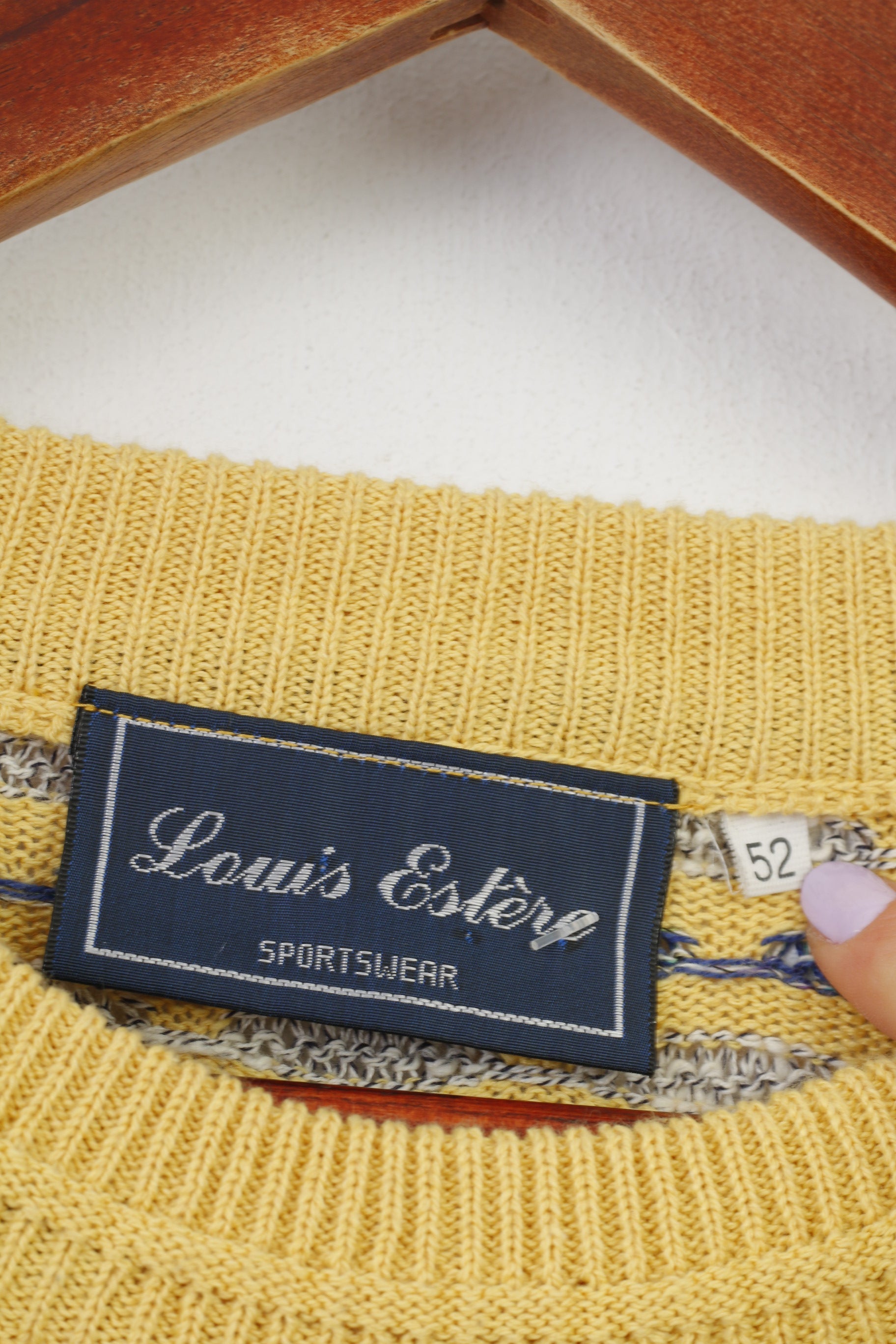 Louis Estere Men 52 XL Jumper Yellow Sportswear Vintage 90s Stretch Classic Sweater