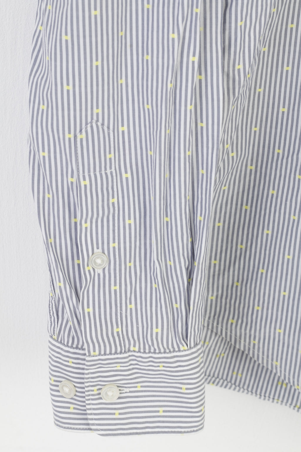 Hugo Boss Men M Casual Shirt Gray Striped White Dots Regular Fit Classic Cotton Top