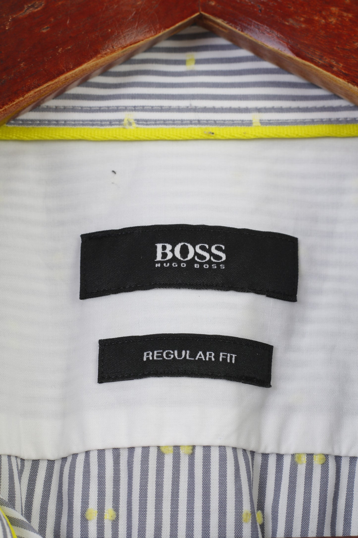 Hugo Boss Hommes M Chemise décontractée Gris Rayé Points Blancs Coupe Régulière Classique Haut En Coton