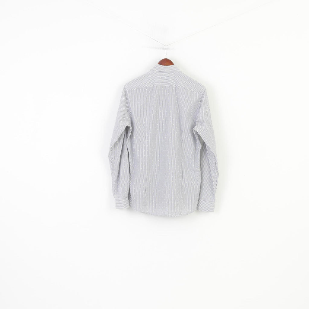 Hugo Boss Men M Casual Shirt Gray Striped White Dots Regular Fit Classic Cotton Top