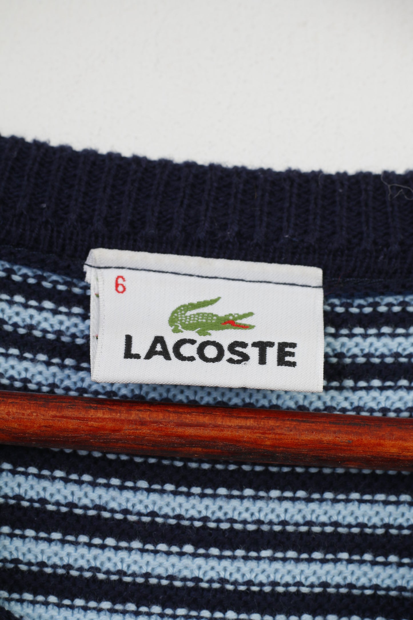 Lacoste Men 6 L Jumper Blue Striped Cotton Classic Crew Neck Logo Stretch Sweater