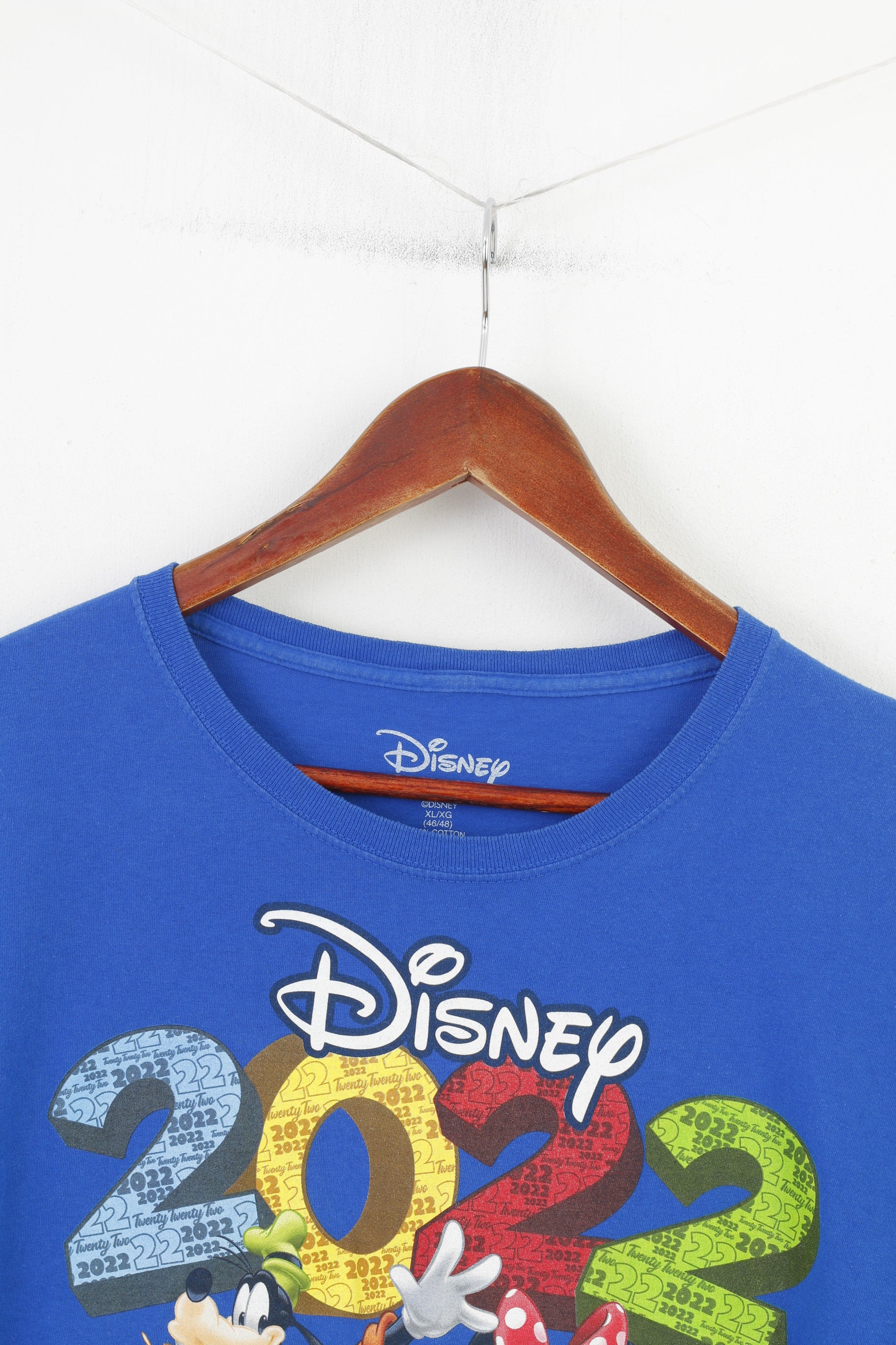 Disney Hommes XL T-Shirt Bleu Col Rond Manches Courtes Mickey Mouse Fl