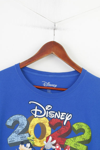 Disney Men XL T-Shirt Blue Crew Neck Short Sleeve Mickey Mouse Florida Cotton Vintage Top