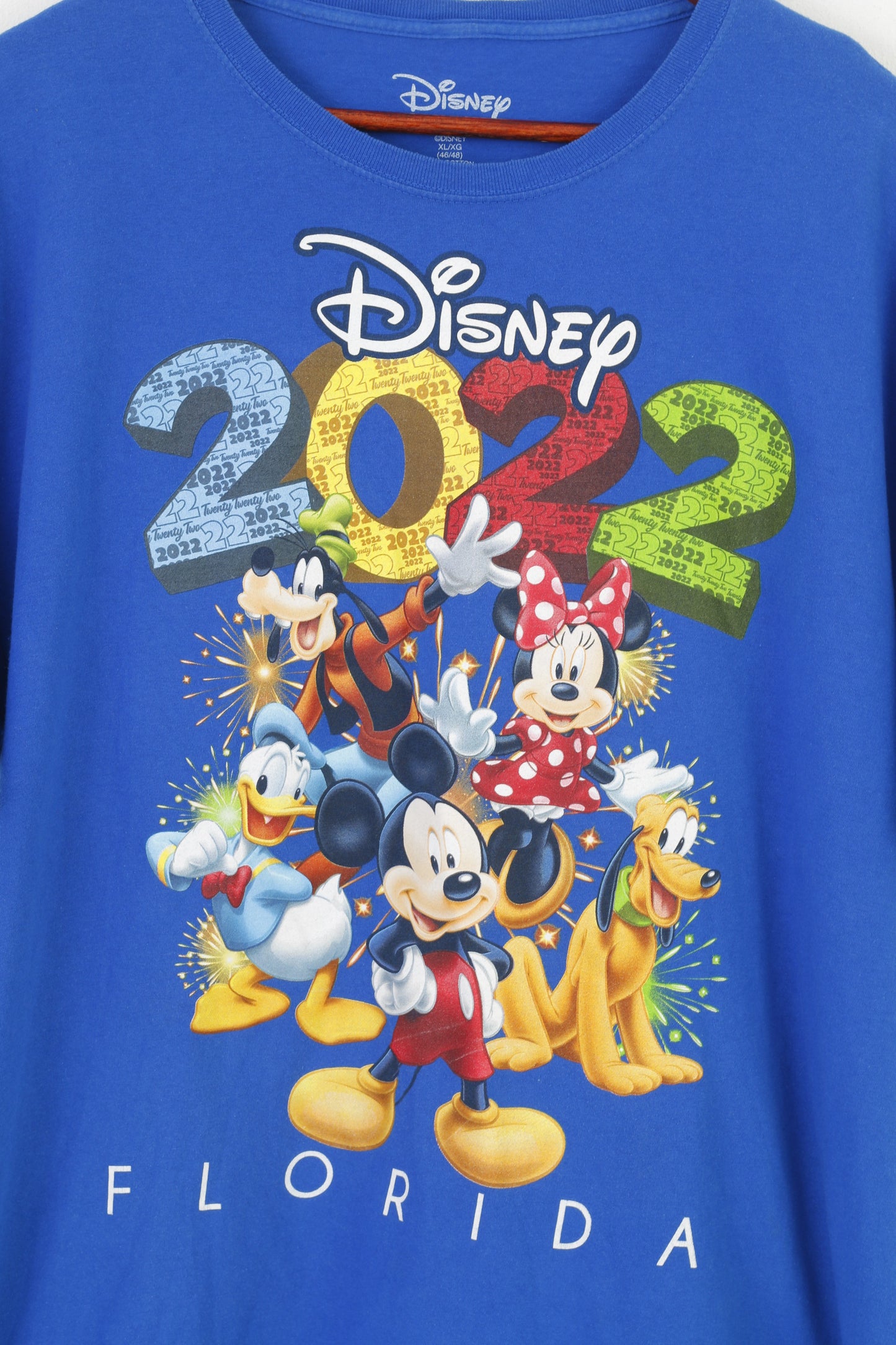 Disney Men XL T-Shirt Blue Crew Neck Short Sleeve Mickey Mouse Florida Cotton Vintage Top