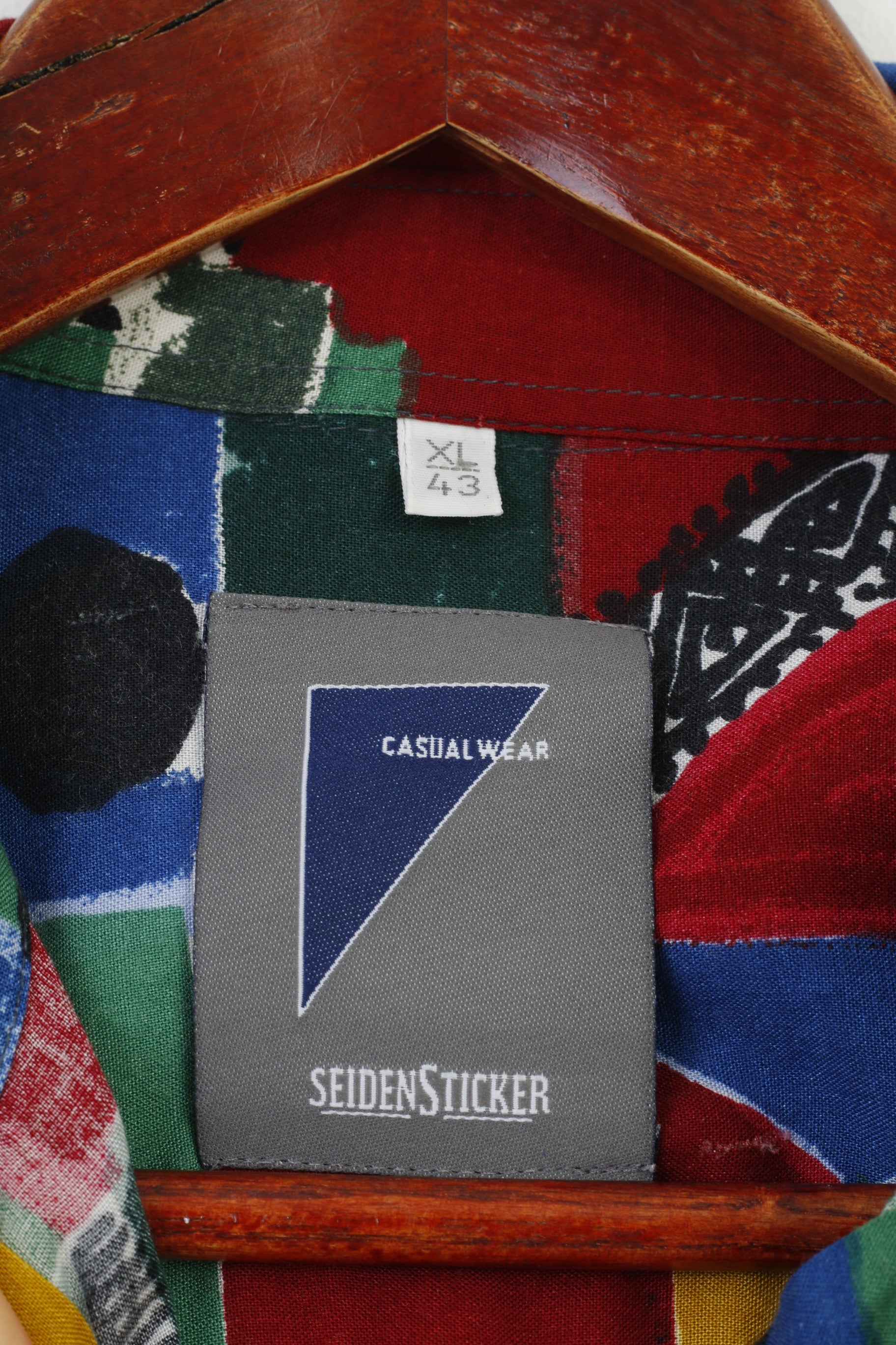 Seiden Sticker Men XL Casual Shirt Multi Color Geometric Print Long Sleeve Classic Top