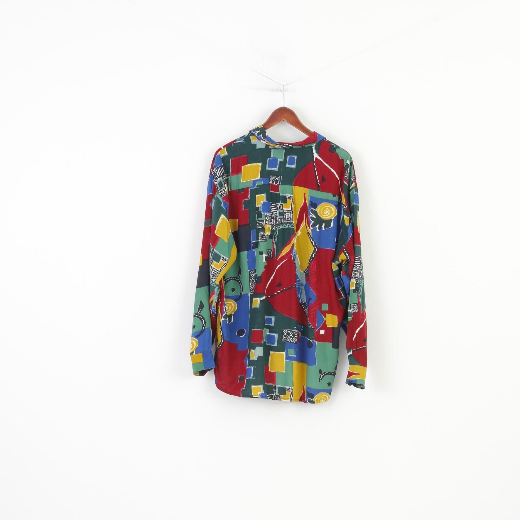 Seiden Sticker Men XL Casual Shirt Multi Color Geometric Print Long Sleeve Classic Top