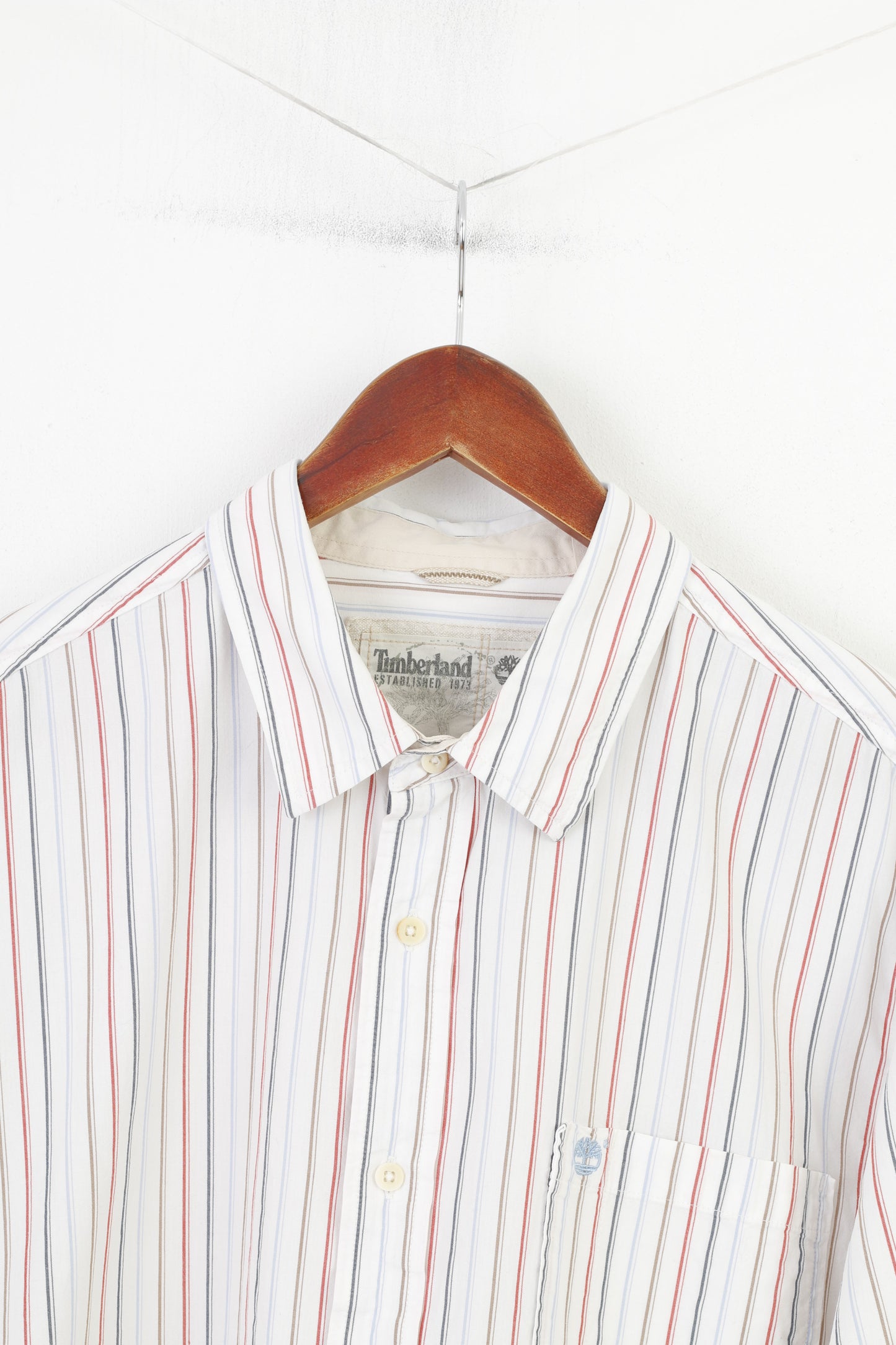 Timberland Camicia casual da uomo XL a righe a maniche lunghe in cotone classico bianco