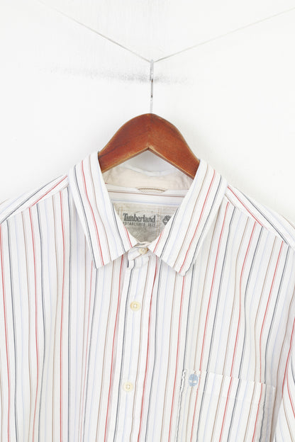 Timberland Men XL Casual Shirt Striped Long Sleeve Cotton Classic White Top