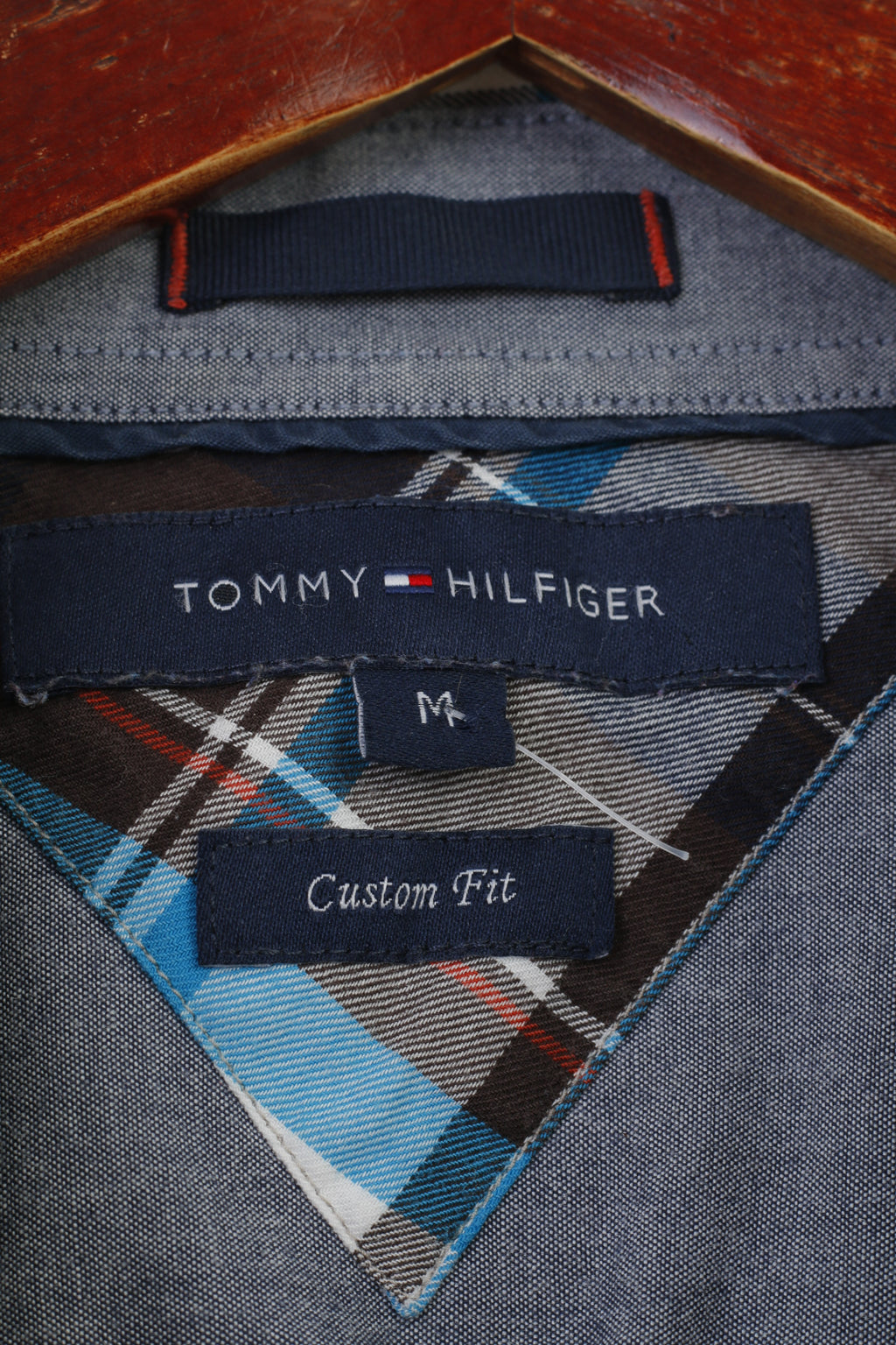 Tommy Hilfiger Men M Casual Shirt Navy Checkered Custom Fit Long Sleeve Cotton Top