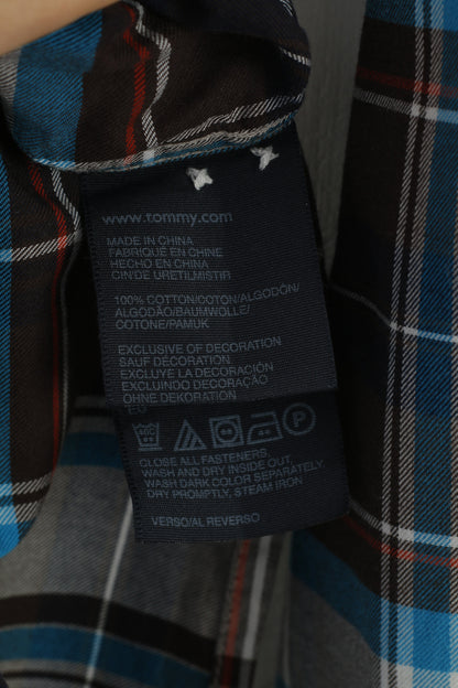 Tommy Hilfiger Hommes M Chemise décontractée à carreaux bleu marine Coupe personnalisée Haut en coton à manches longues