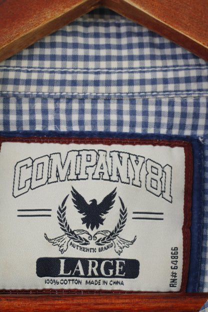 Company 81 Men L Chemise décontractée bleu blanc à carreaux en coton à manches longues haut classique