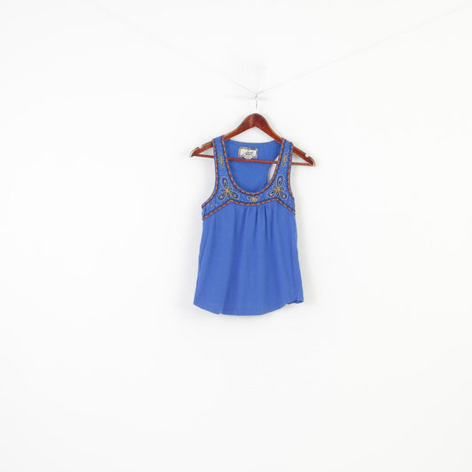 Jack BB Dakota Women S Tank Top Shirt Blue Embroidered Collar Sleeveless Summer Cotton Vintage Top