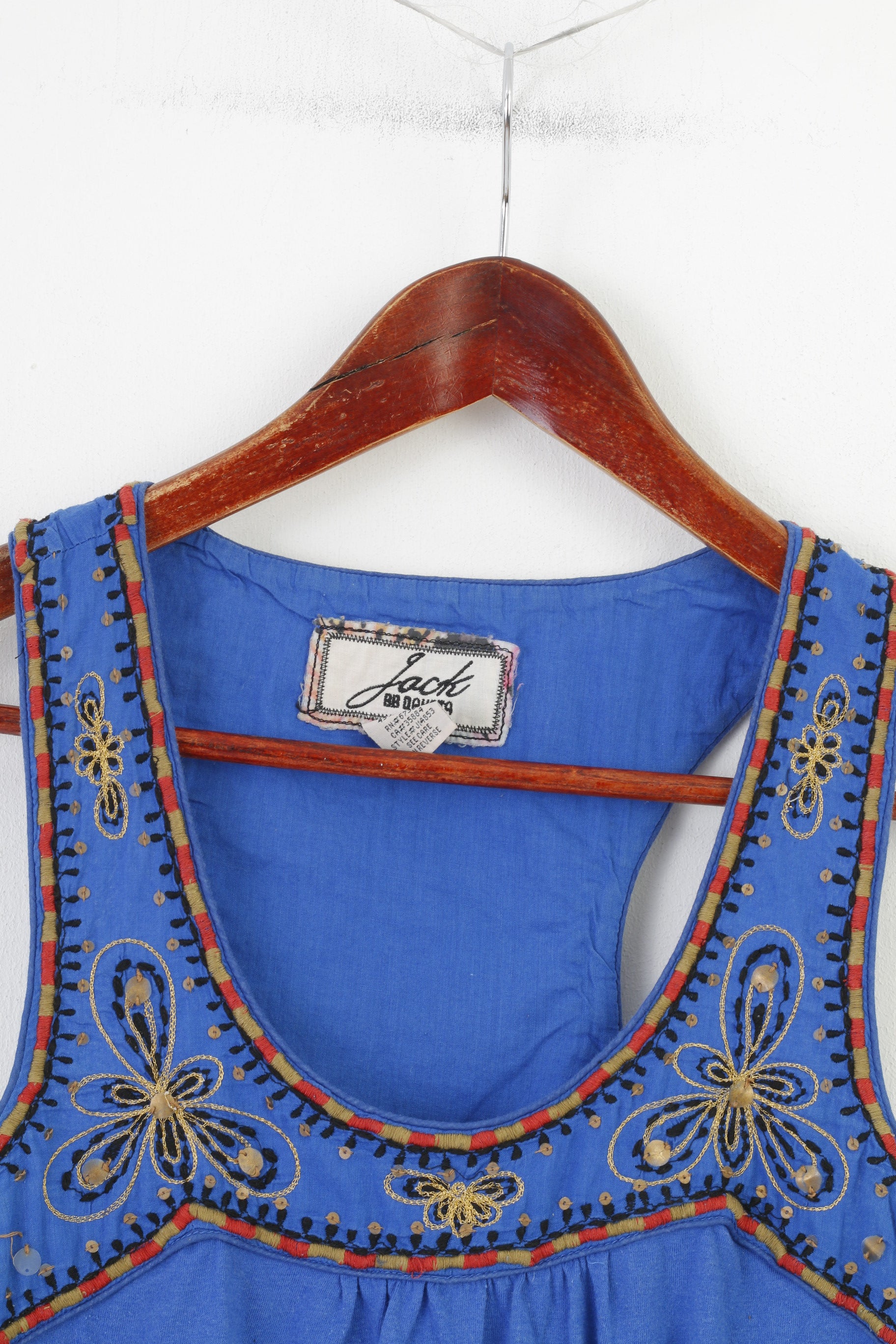 Jack BB Dakota Maglietta da donna Canotta blu Top Boho in cotone ricamato