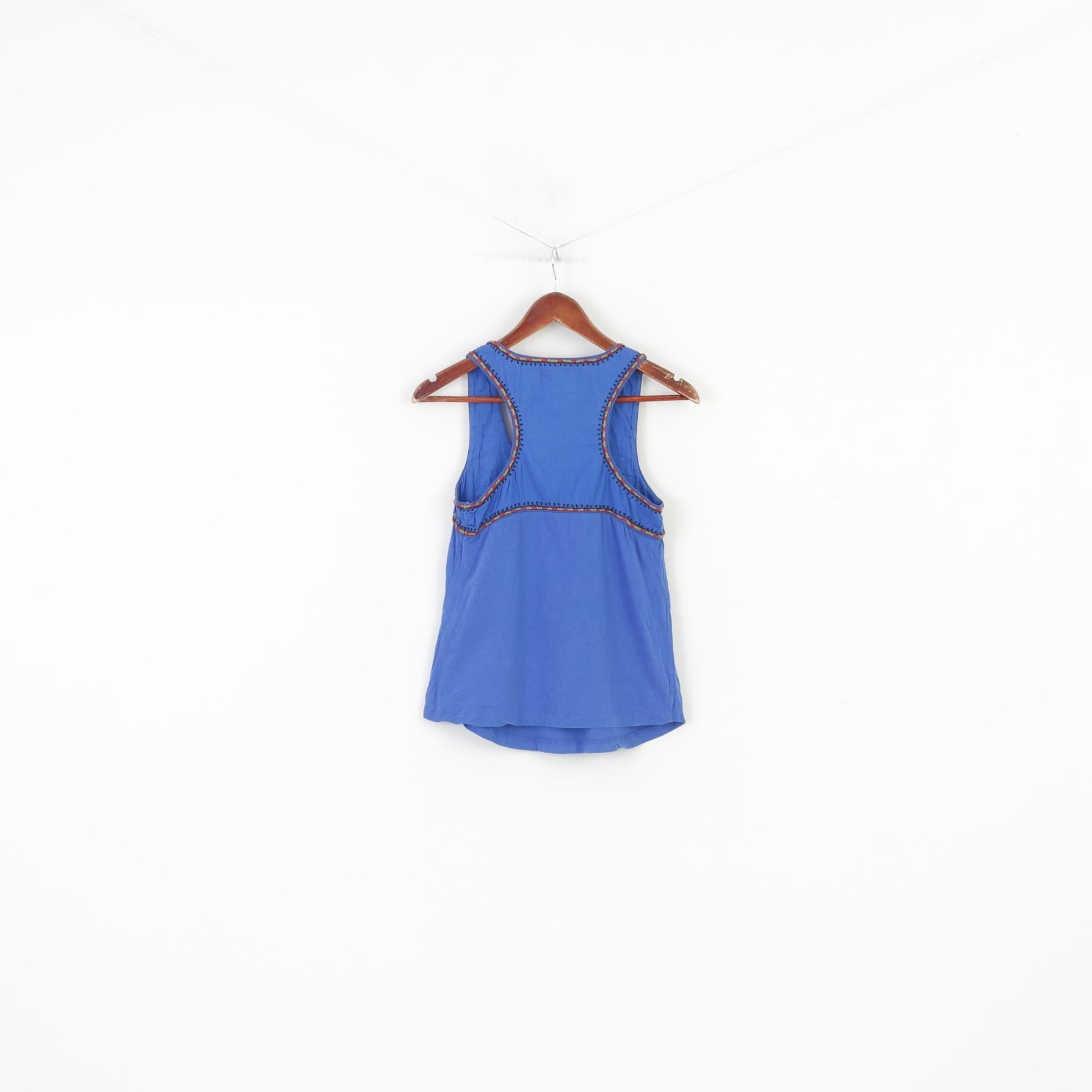 Jack BB Dakota Maglietta da donna Canotta blu Top Boho in cotone ricamato