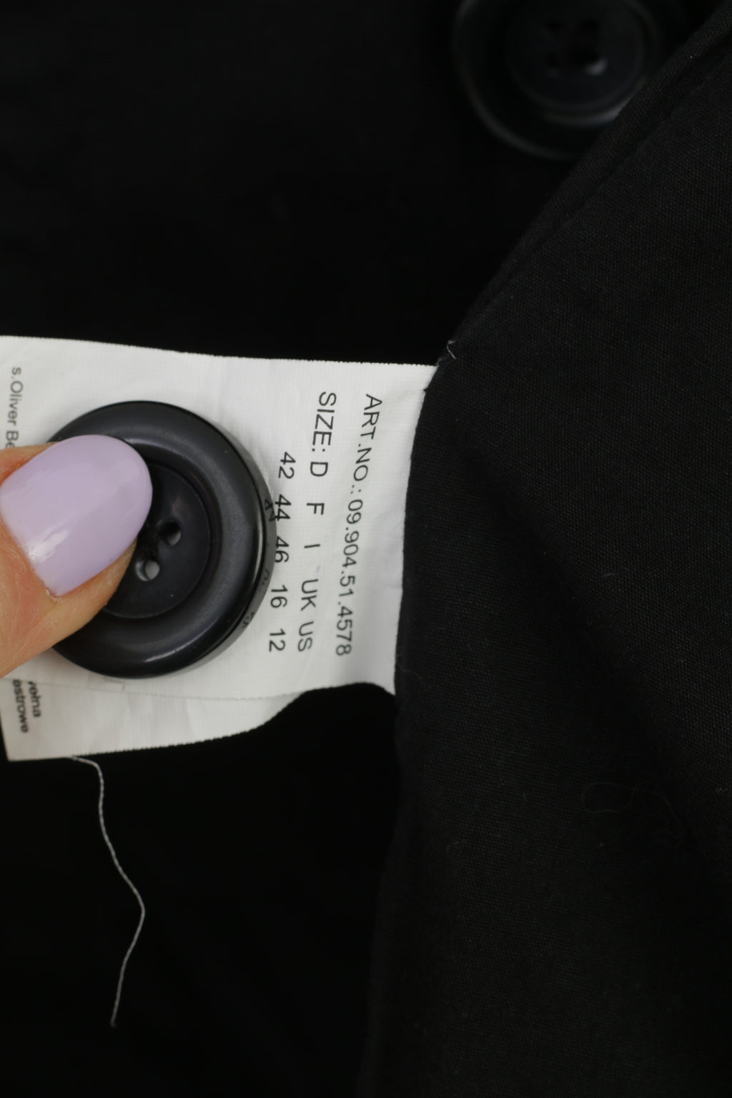 S'Oliver Women 16 L Jacket Black Cotton Double Breasted Vintage Blazer