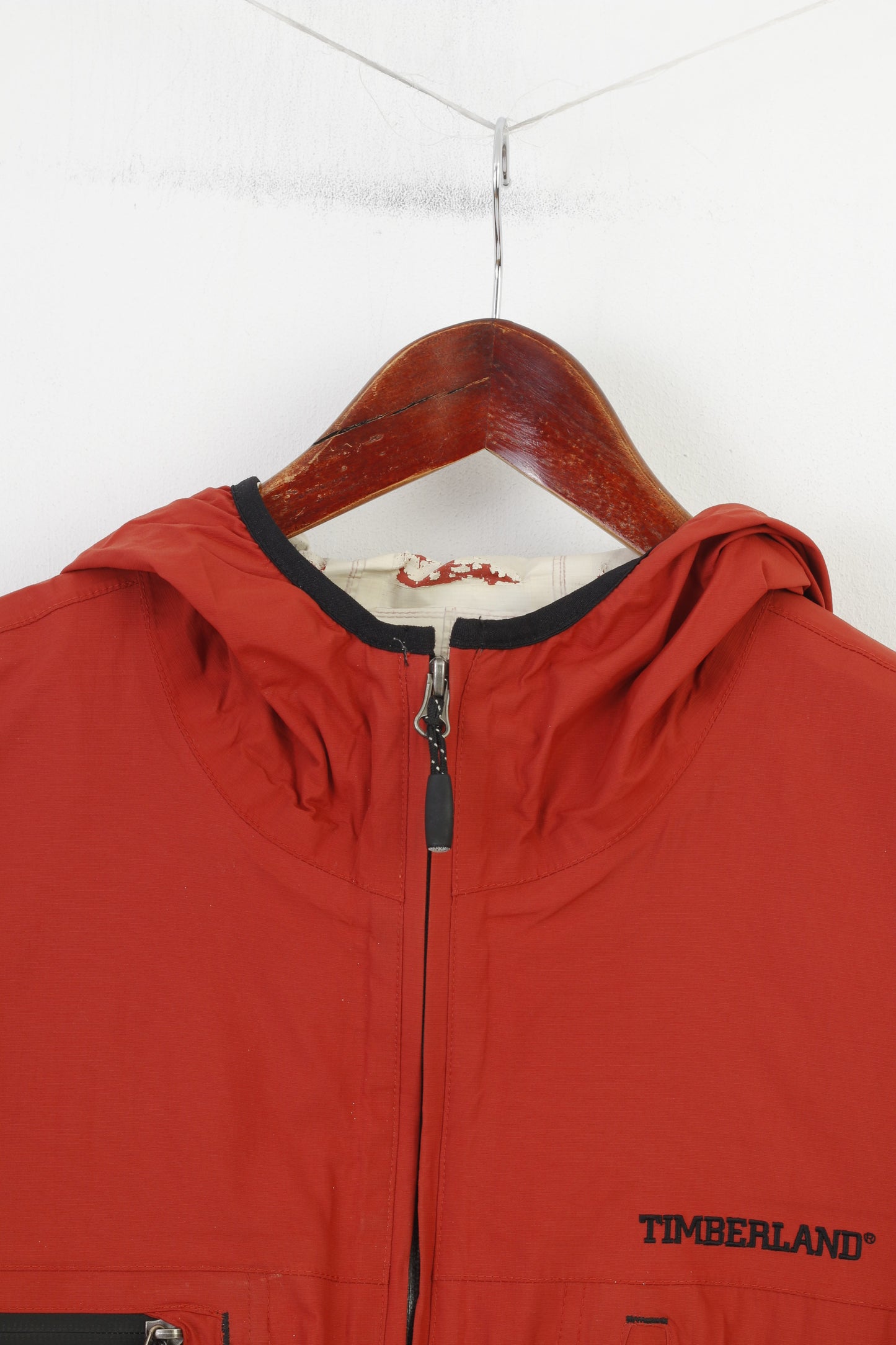 Timberland Woman L Jacket Orange Full Zipper Nylon vintage Sport Hood Poches Top
