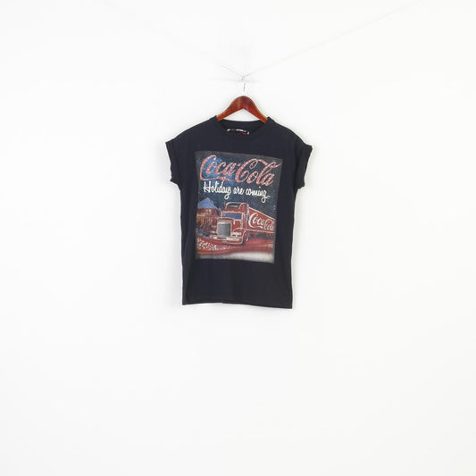 Atmosphere  Women 8 S T-Shirt Black Cotton Crew Neck Coca-Cola Holidays Vintage Top