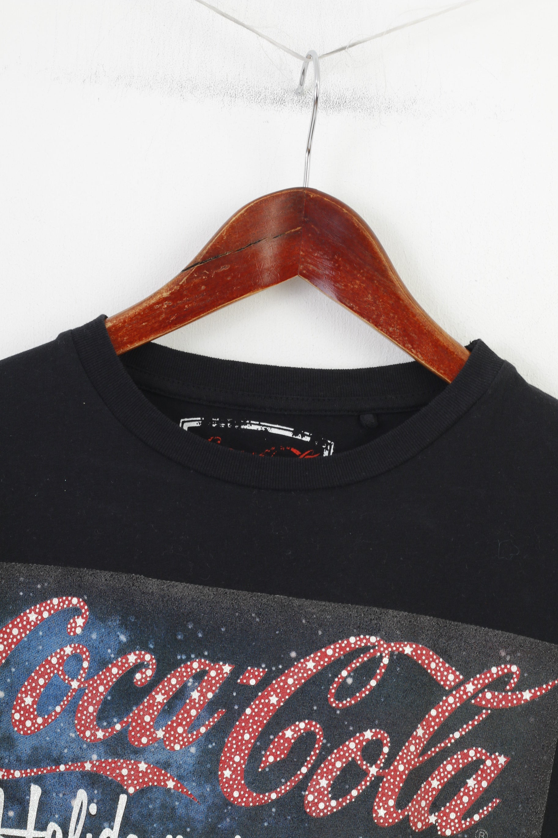 Atmosphere Maglietta da donna 8 S Girocollo in cotone nero Coca Cola Holidays Top vintage