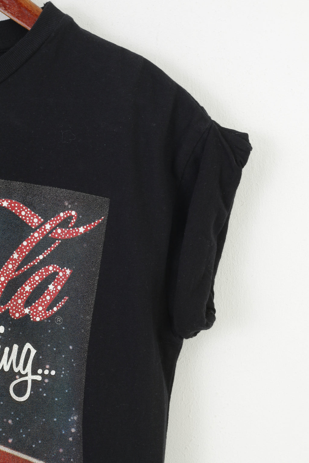 Atmosphere Women 8 S Shirt Black Cotton Crew Neck Coca Cola Holidays Vintage Top