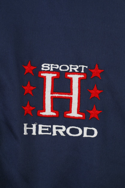 Herod Sport Men 44 L Sweatshirt Navy Vintage Shiny Hooded Sportswear Top