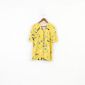 Cavita Schneberger Gruppe Women 18 XL Shirt Button Front Flower Print Blouse Short Sleeve Yellow Summer Vintage V Neck Top