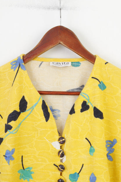 Cavita Schneberger Gruppe Donna 18 XL Camicia con bottoni sul davanti Stampa floreale Camicetta Manica corta Giallo Estate Vintage Scollo a V Top 