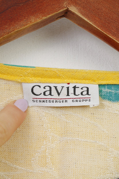 Cavita Schneberger Gruppe Donna 18 XL Camicia con bottoni sul davanti Stampa floreale Camicetta Manica corta Giallo Estate Vintage Scollo a V Top 