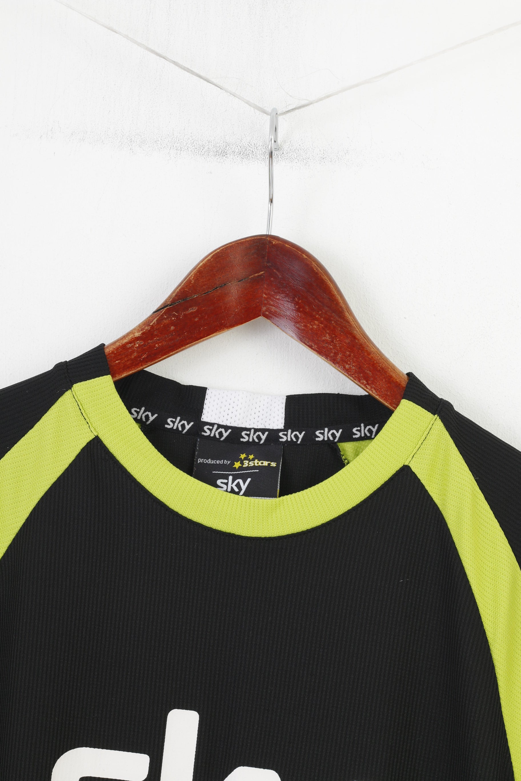 3 Stars Women 36 T-Shirt SKY Black Mesh Sport Crew Neck Stretch Vintage Top