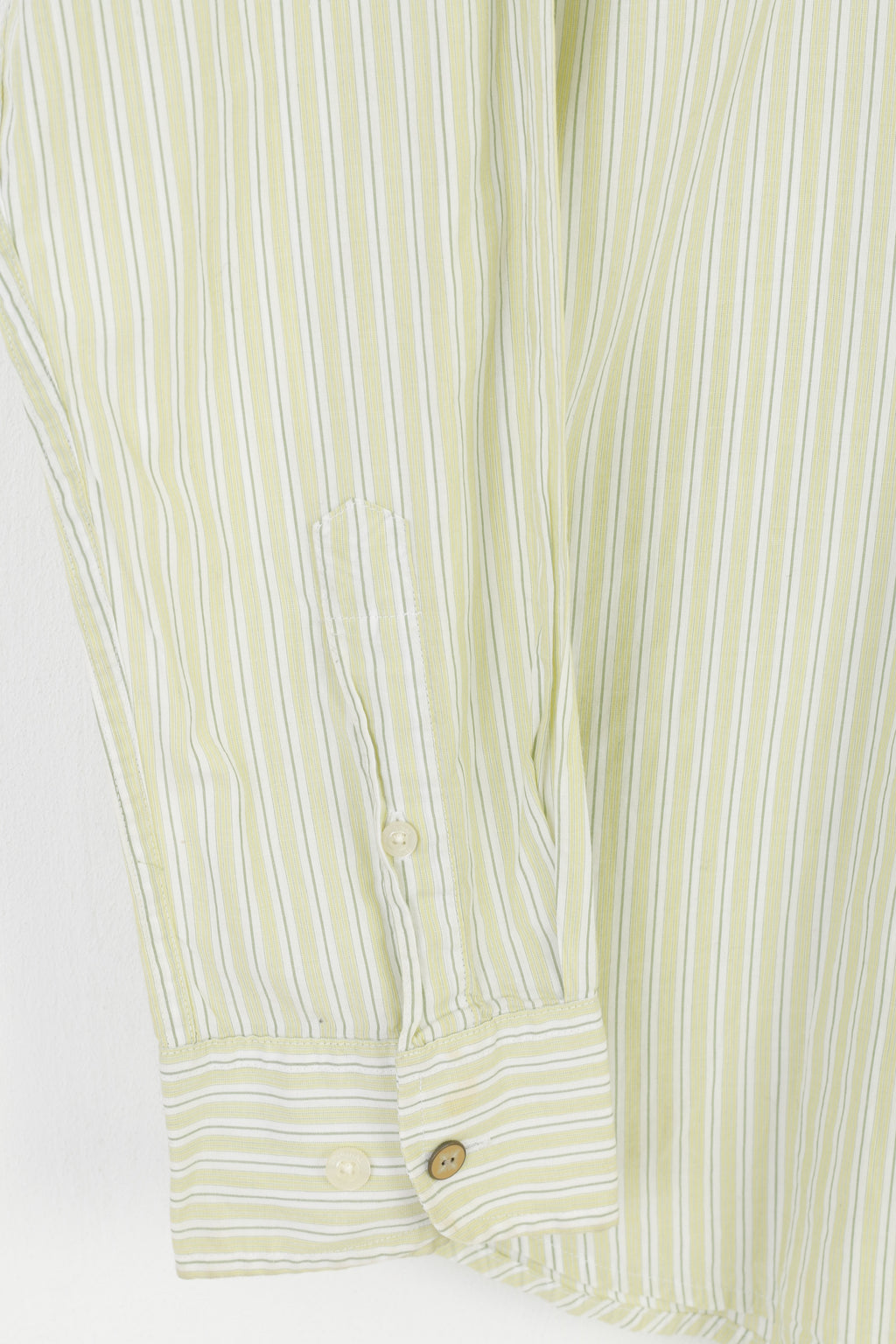 Original Penguin Men M Casual Shirt Striped Lime Yellow Classic Fit Cotton Long Sleeve Top