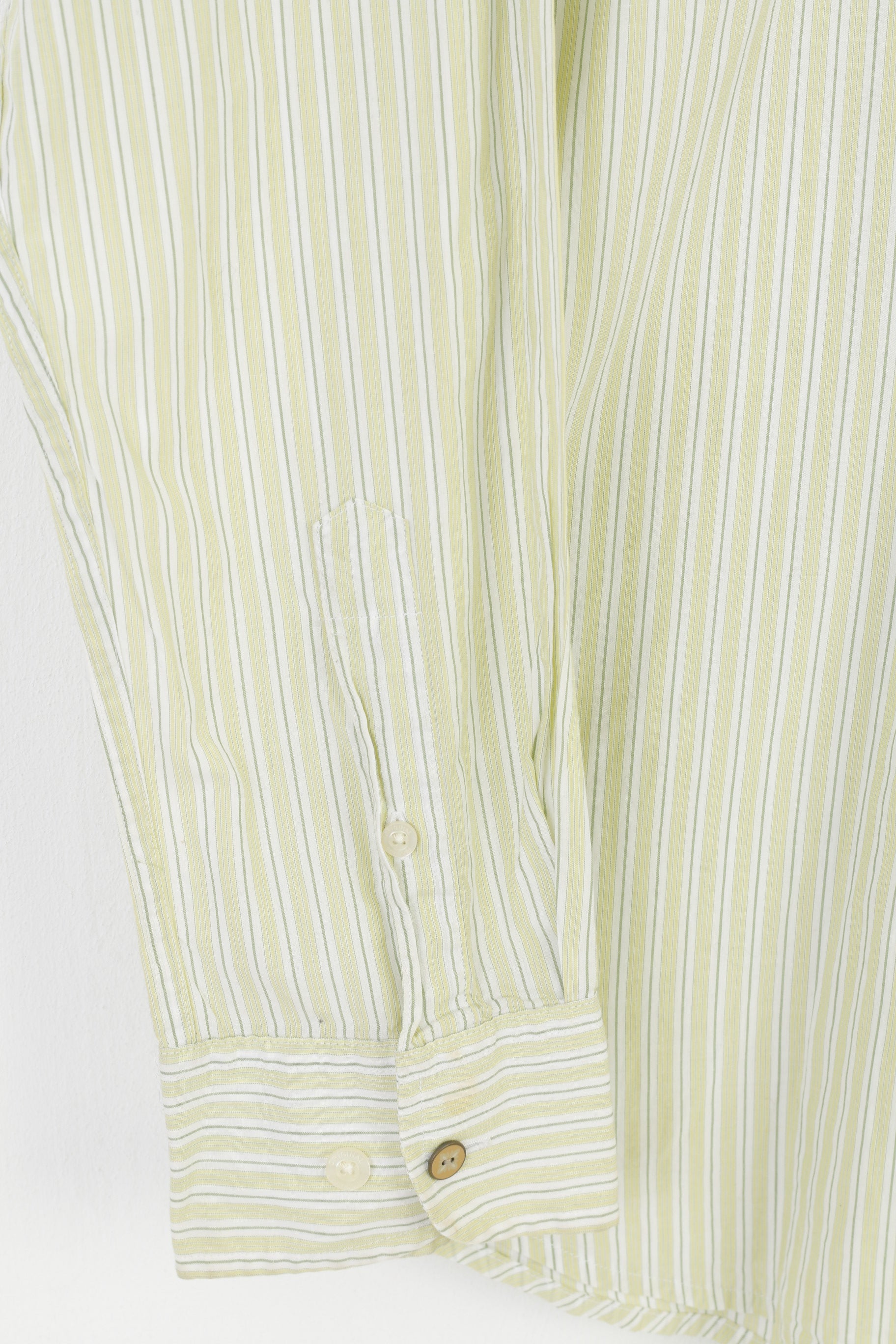 Original Penguin Men M Casual Shirt Striped Lime Yellow Classic Fit Cotton Long Sleeve Top