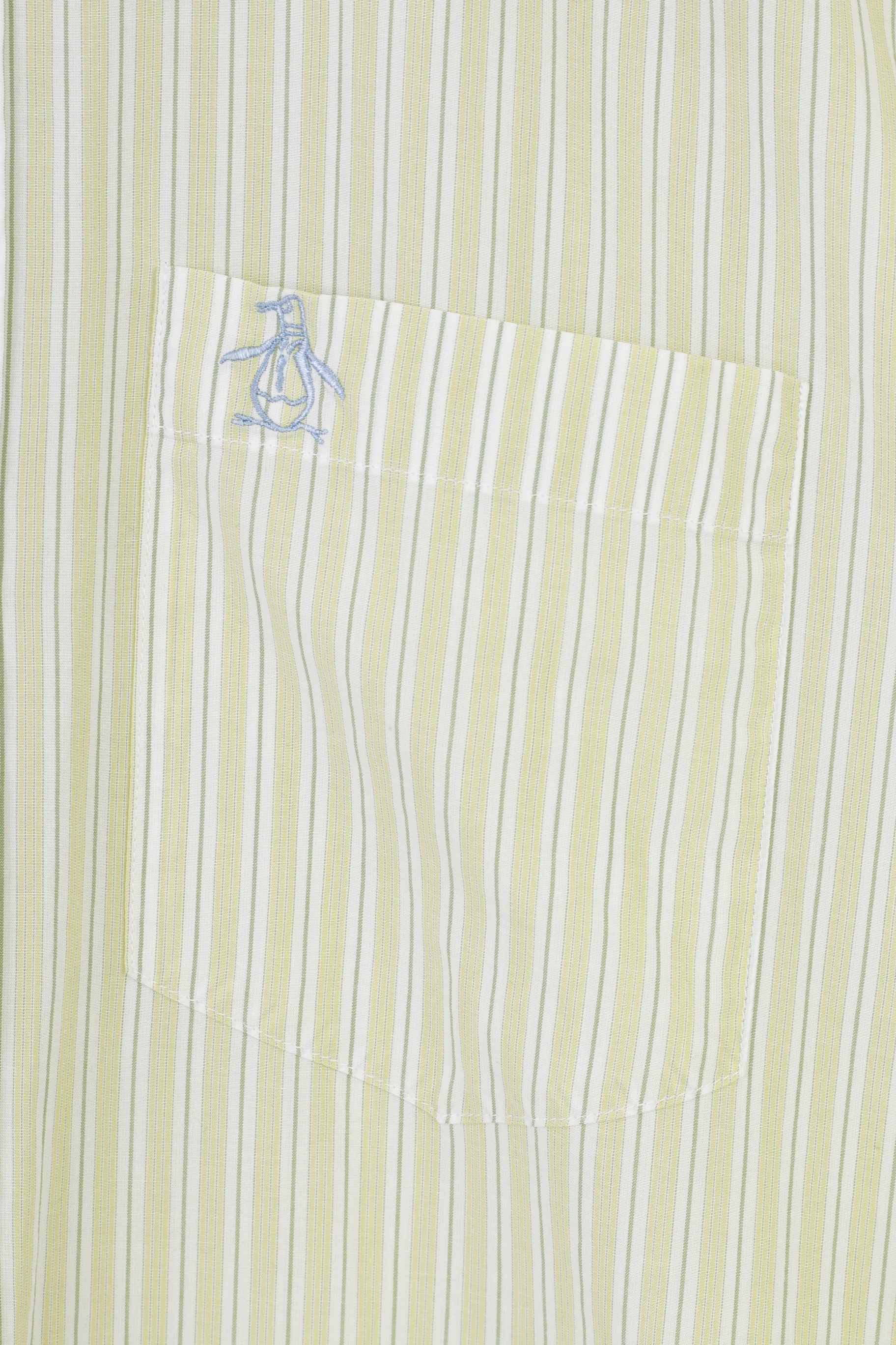 Original Penguin Men M Casual Shirt Striped Lime Yellow Classic Fit Cotton Long Sleeve Top