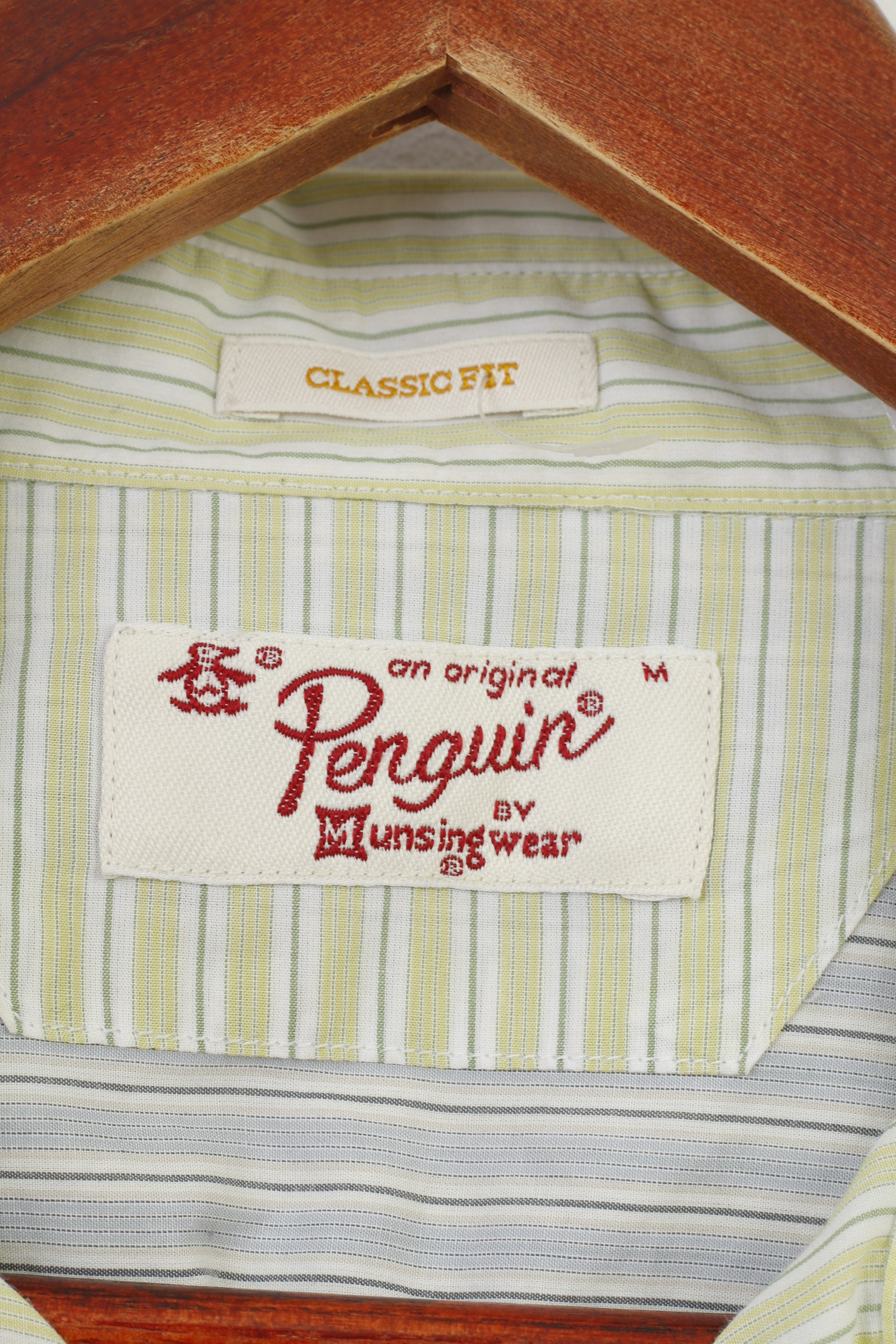 Original Penguin Men M Casual Shirt Striped Lime Yellow Classic Fit Cotton Long Sleeve Top