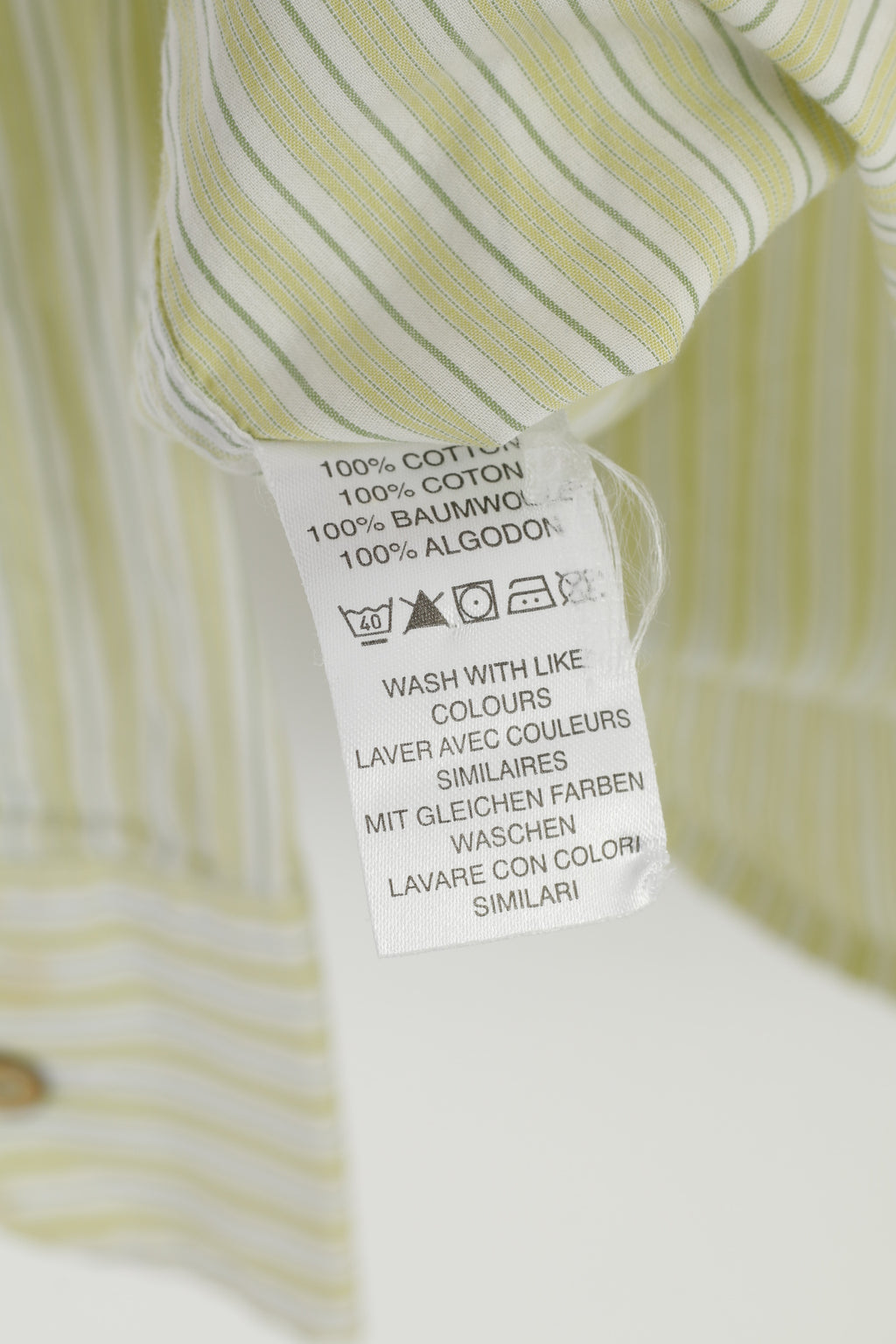 Original Penguin Men M Casual Shirt Striped Lime Yellow Classic Fit Cotton Long Sleeve Top